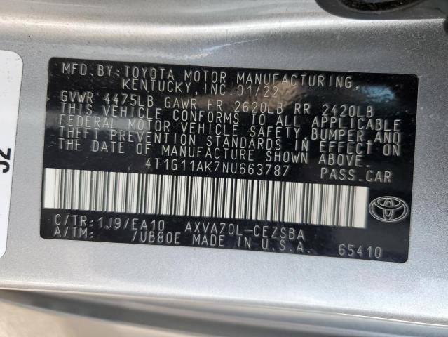 2022 TOYOTA CAMRY SE 4T1G11AK7NU663787