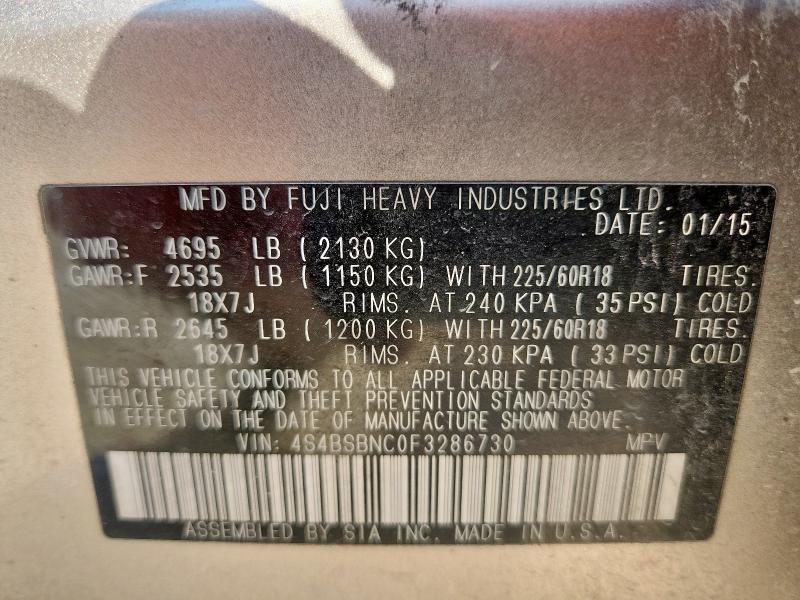 2015 SUBARU OUTBACK 2.5I LIMITED 4S4BSBNC0F3286730