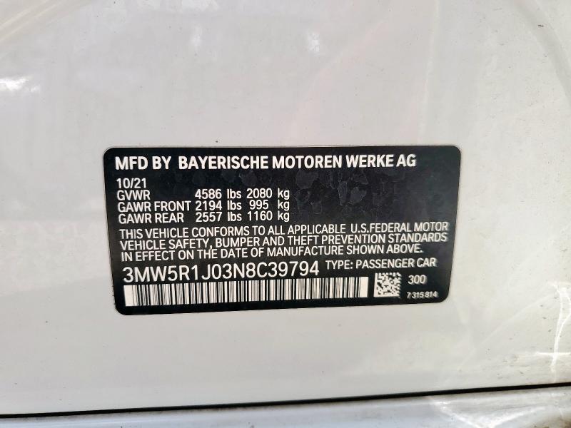 2022 BMW 330I 3MW5R1J03N8C39794