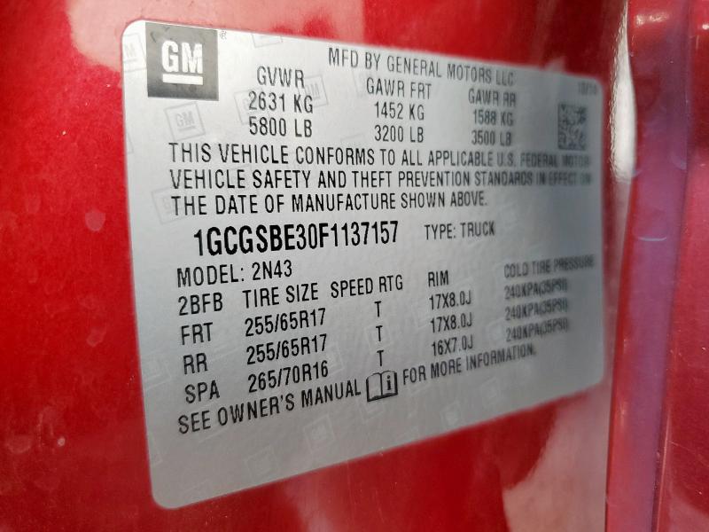 2015 CHEVROLET COLORADO L - 1GCGSBE30F1137157