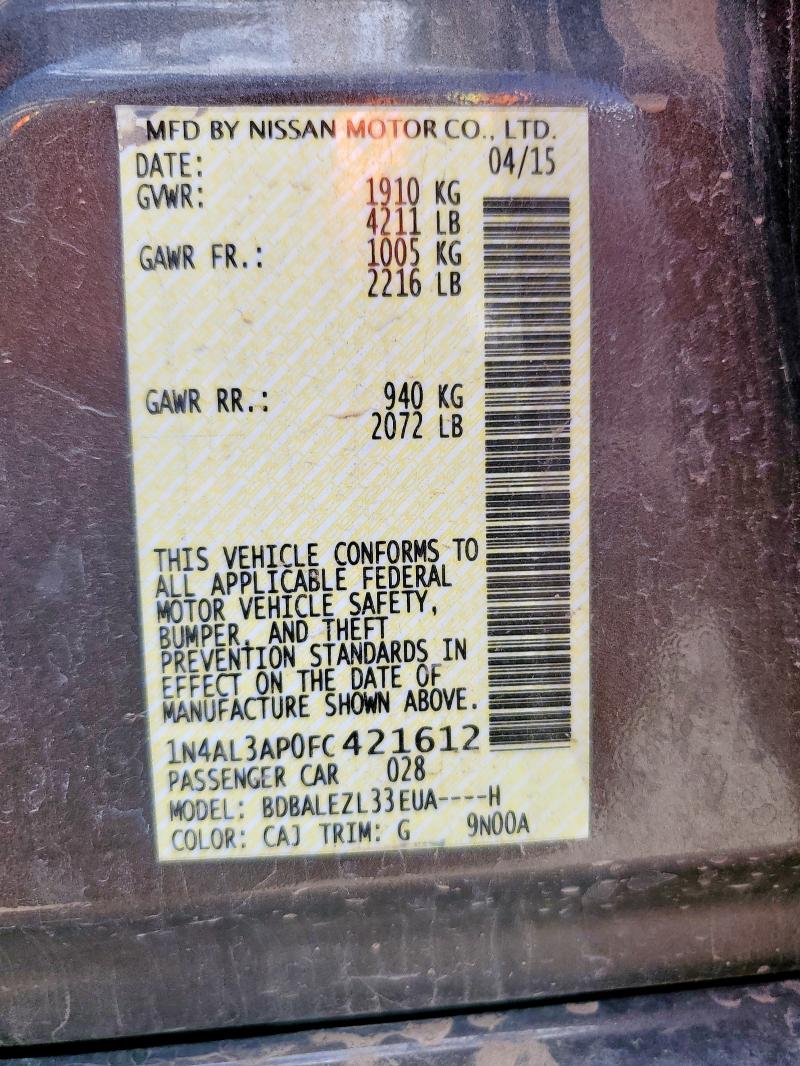2015 NISSAN ALTIMA 2.5 1N4AL3AP0FC421612