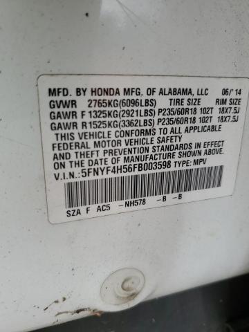 2015 HONDA PILOT EXL 5FNYF4H56FB003598