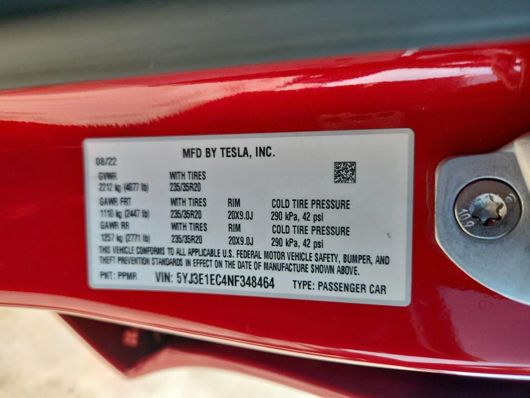2022 TESLA MODEL 3 5YJ3E1EC4NF348464