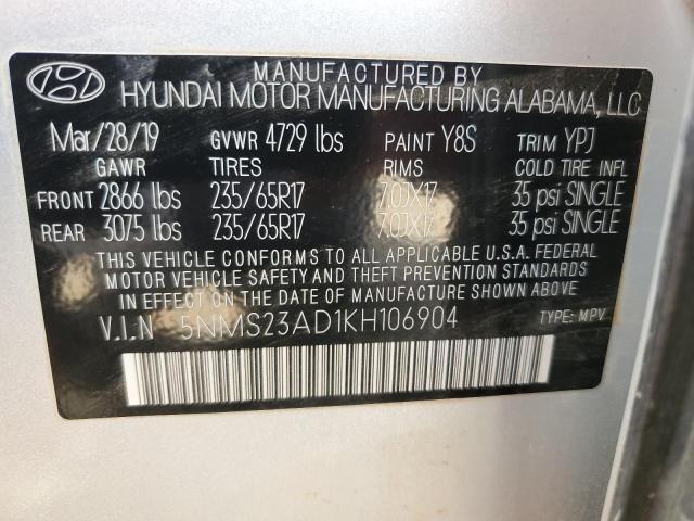 2019 HYUNDAI SANTA FE SE 5NMS23AD1KH106904