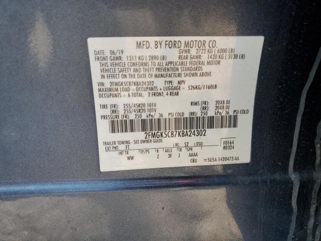 2019 FORD FLEX SEL 2FMGK5C87KBA24302