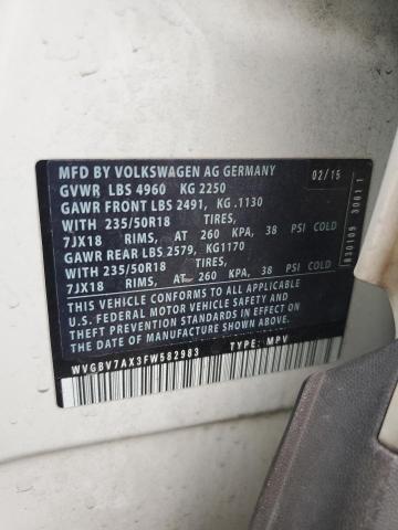 2015 VOLKSWAGEN TIGUAN S WVGBV7AX3FW582983