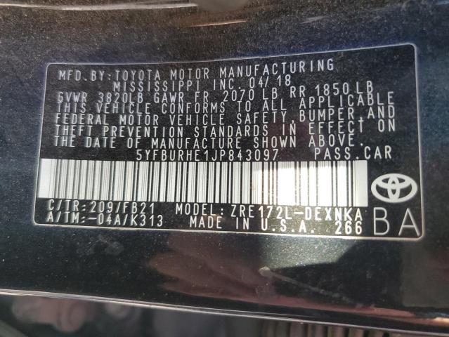 2018 TOYOTA COROLLA L - 5YFBURHE1JP843097