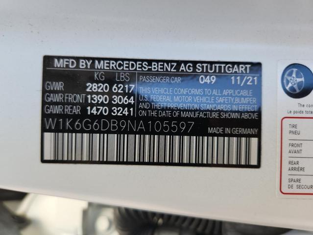 2022 MERCEDES-BENZ S 500 4MAT W1K6G6DB9NA105597