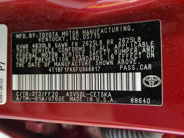 2015 TOYOTA CAMRY LE 4T1BF1FK6FU968817