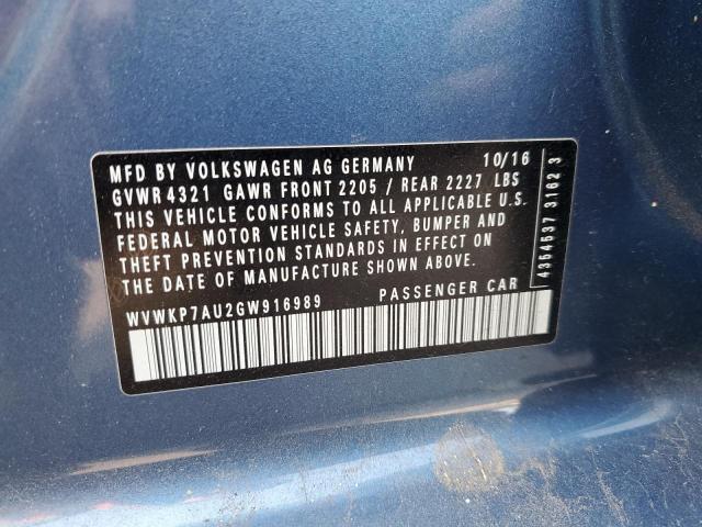 2016 VOLKSWAGEN E-GOLF SE WVWKP7AU2GW916989