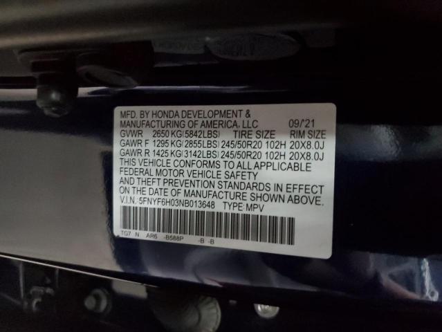 2022 HONDA PILOT ELIT 5FNYF6H03NB013648