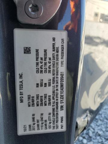 2021 TESLA MODEL 3 5YJ3E1EA0MF099481