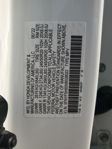 2022 HONDA PILOT TOUR 5FNYF5H65NB028022
