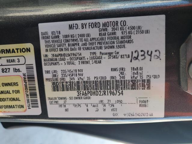 2018 FORD FUSION SE 3FA6P0HD2JR196754