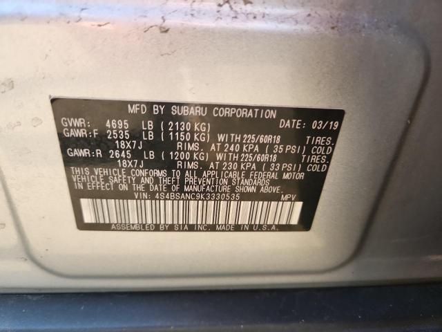 2019 SUBARU OUTBACK 2. 4S4BSANC9K3330535