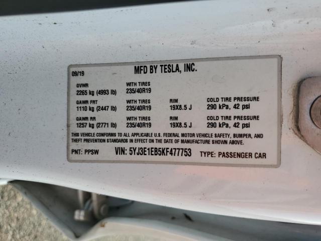 2019 TESLA MODEL 3 5YJ3E1EB5KF477753