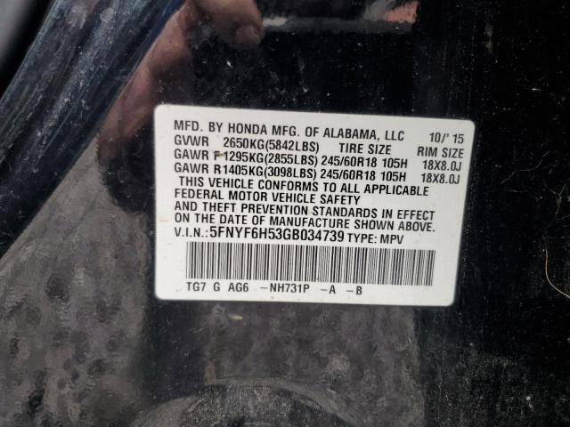 2016 HONDA PILOT EXL 5FNYF6H53GB034739
