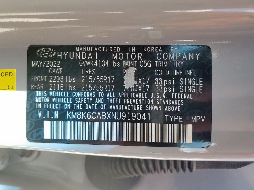 2022 HYUNDAI KONA SEL KM8K6CABXNU919041