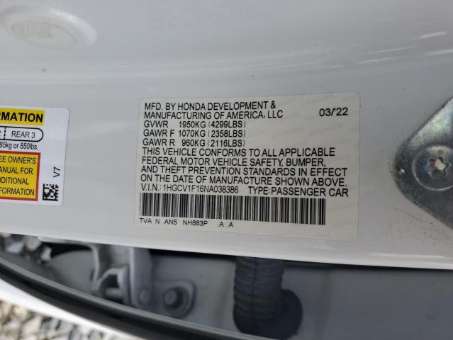 2022 HONDA ACCORD LX 1HGCV1F16NA038386