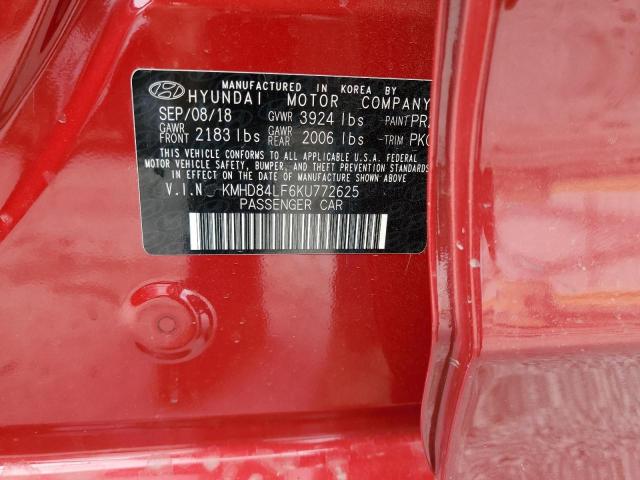 2019 HYUNDAI ELANTRA SEL KMHD84LF6KU772625