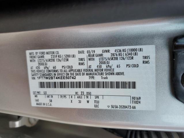 2019 FORD F250 SUPER - 1FT7W2BT4KEE50742