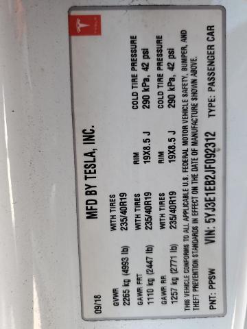2018 TESLA MODEL 3 5YJ3E1EB2JF092312