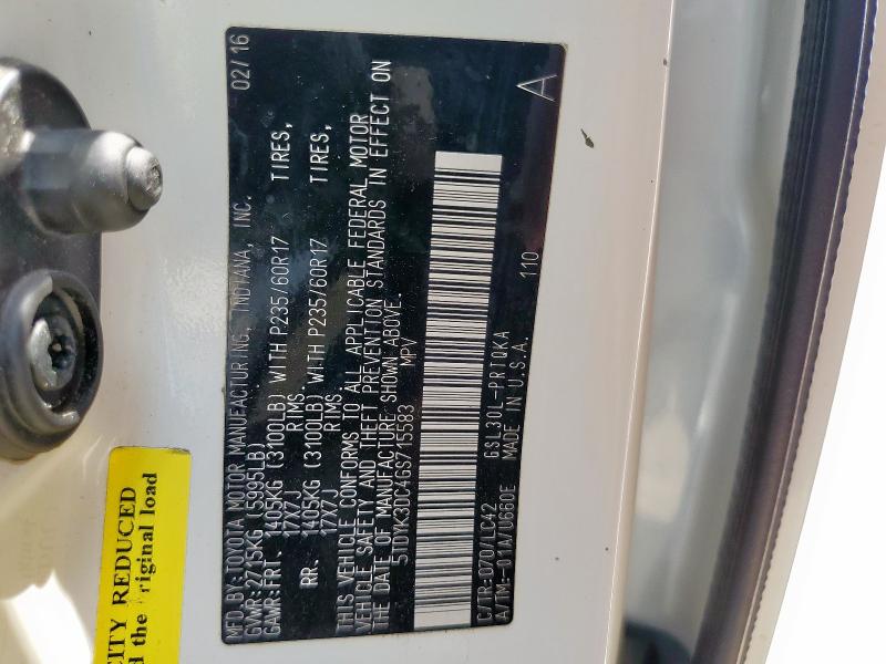 2016 TOYOTA SIENNA XLE 5TDYK3DC4GS715583