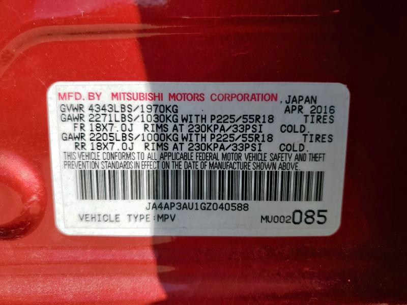 2016 MITSUBISHI OUTLANDER JA4AP3AU1GZ040588
