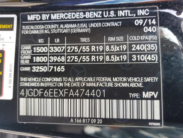 2015 MERCEDES-BENZ GL 450 4MA 4JGDF6EEXFA474401