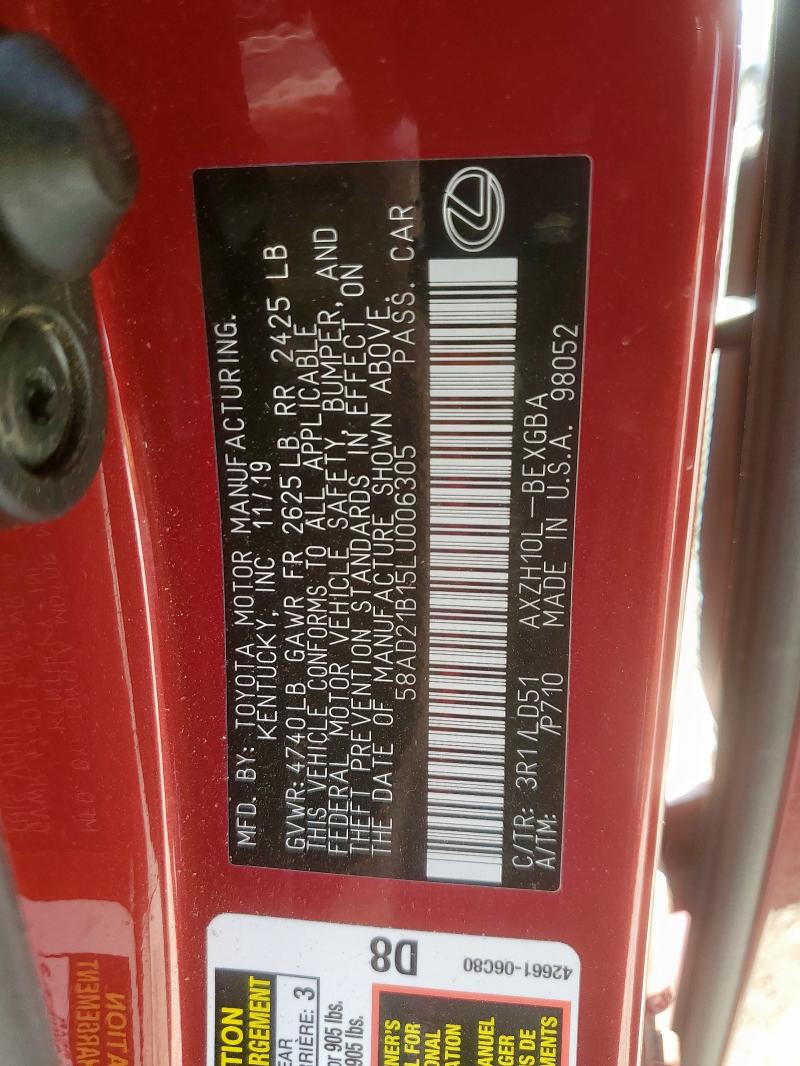 2020 LEXUS ES 300H 58AD21B15LU006305