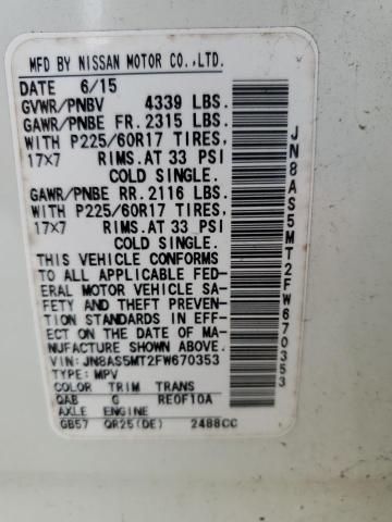 2015 NISSAN ROGUE SELE JN8AS5MT2FW670353