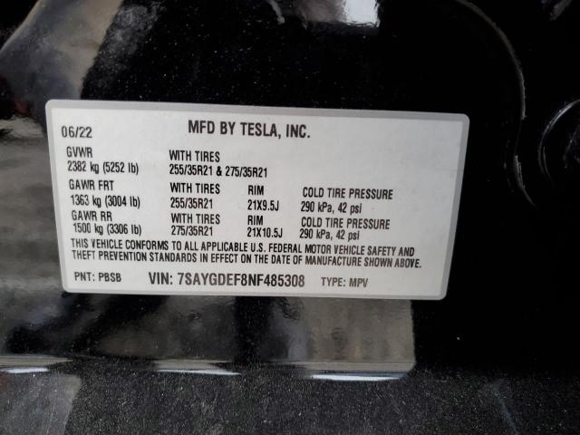 2022 TESLA MODEL Y 7SAYGDEF8NF485308