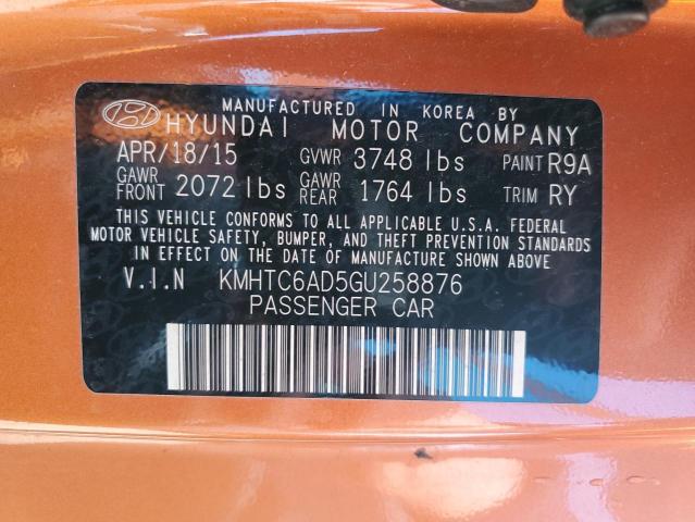 2016 HYUNDAI VELOSTER - KMHTC6AD5GU258876