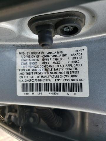 2017 HONDA CIVIC LX 2HGFC2F53HH538698