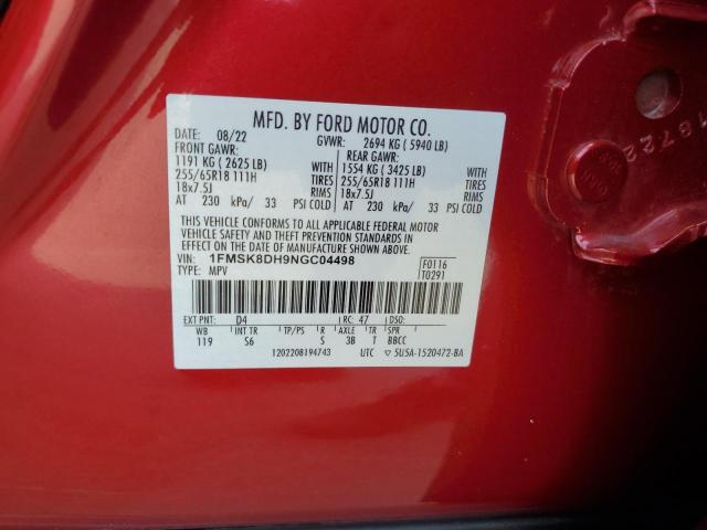 2022 FORD EXPLORER X 1FMSK8DH9NGC04498