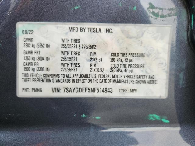 2022 TESLA MODEL Y 7SAYGDEF5NF514943