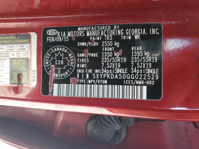 2016 KIA SORENTO SX 5XYPKDA50GG022529