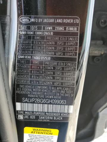2016 LAND ROVER RANGE ROVE - SALVP2BG6GH099063