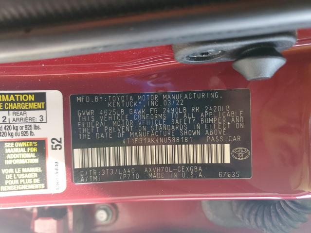 2022 TOYOTA CAMRY XLE 4T1F31AK4NU588181