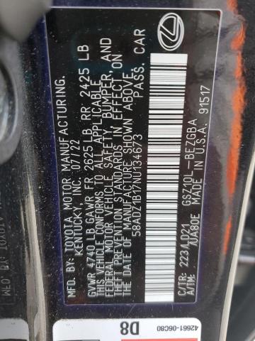 2022 LEXUS ES 350 BAS 58ADZ1B17NU134673