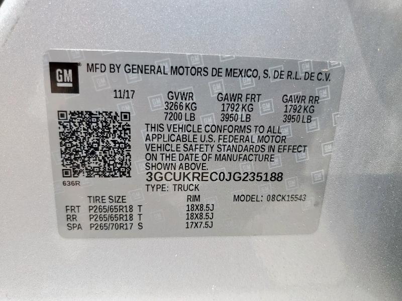 2018 CHEVROLET SILVERADO 3GCUKREC0JG235188