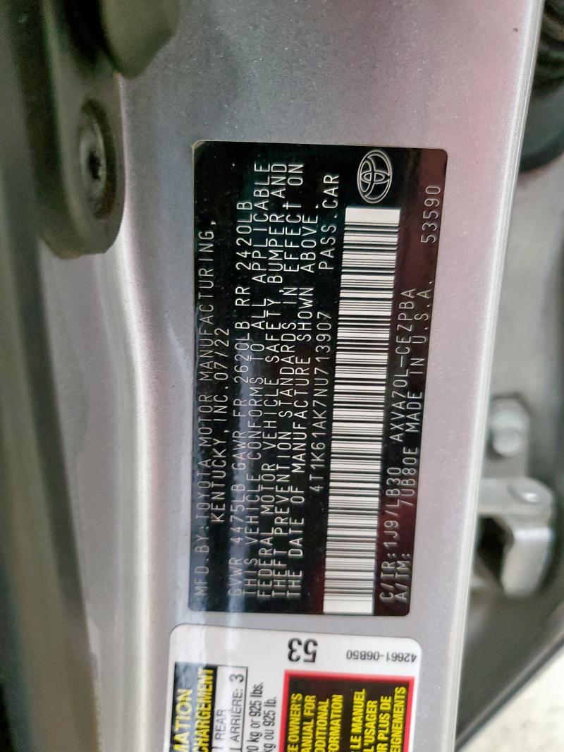 2022 TOYOTA CAMRY XSE 4T1K61AK7NU713907