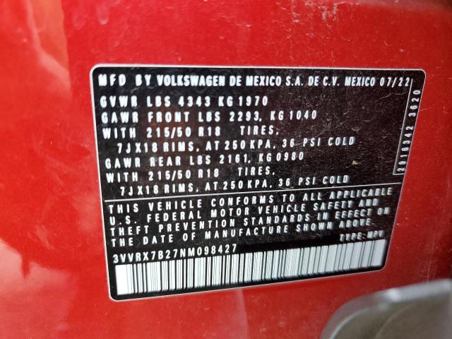 2022 VOLKSWAGEN TAOS SE 3VVRX7B27NM098427