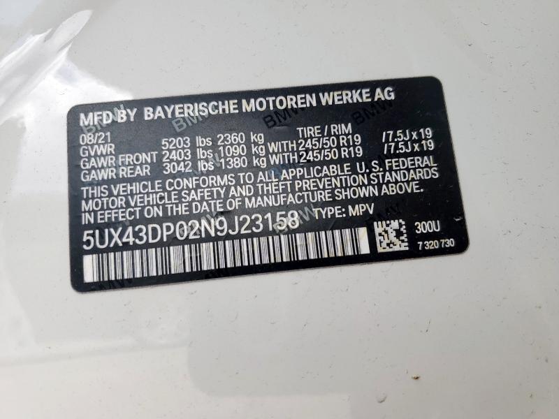 2022 BMW X3 SDRIVE3 - 5UX43DP02N9J23158