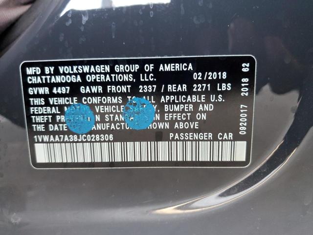 2018 VOLKSWAGEN PASSAT S 1VWAA7A38JC028306
