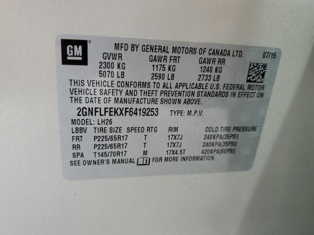 2015 CHEVROLET EQUINOX LT 2GNFLFEKXF6419253