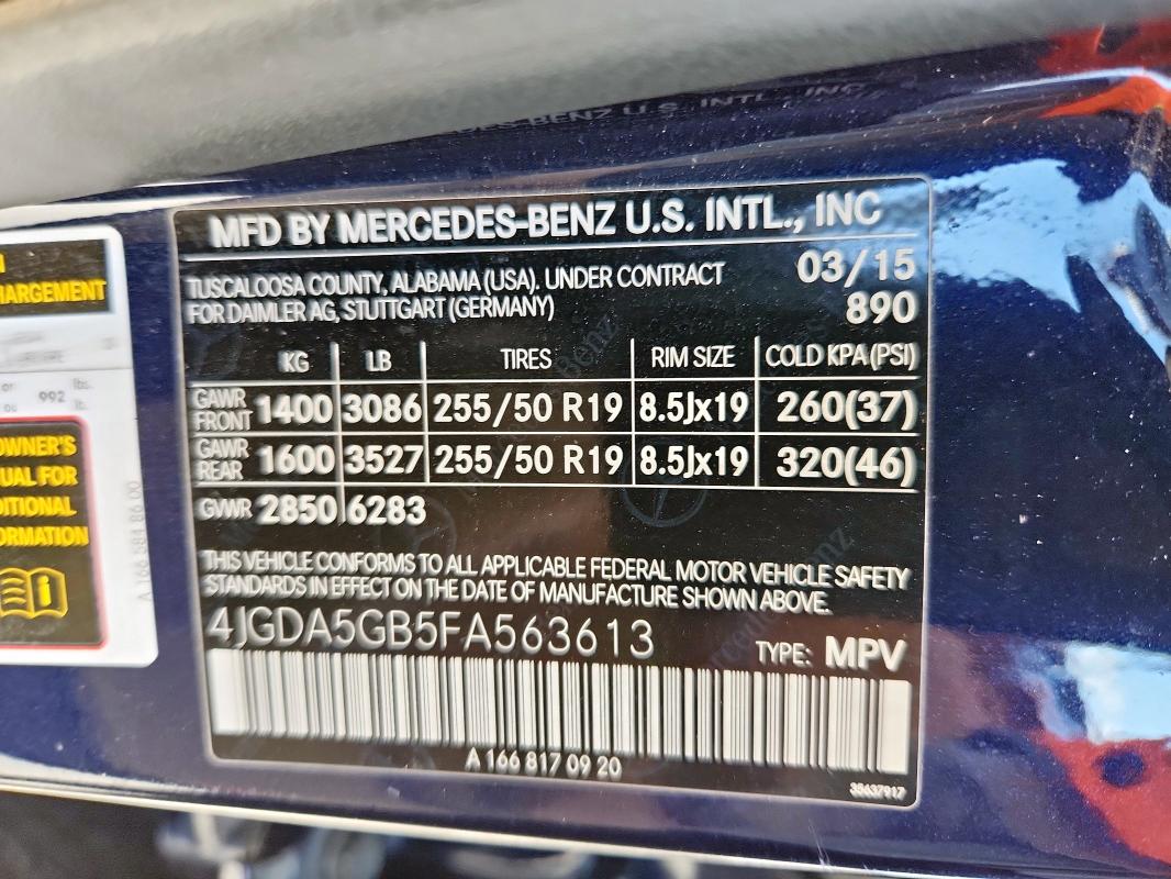 2015 MERCEDES-BENZ ML 400 4MA 4JGDA5GB5FA563613