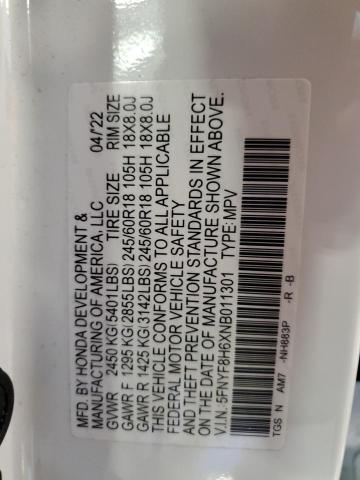 2022 HONDA PASSPORT T 5FNYF8H6XNB011301