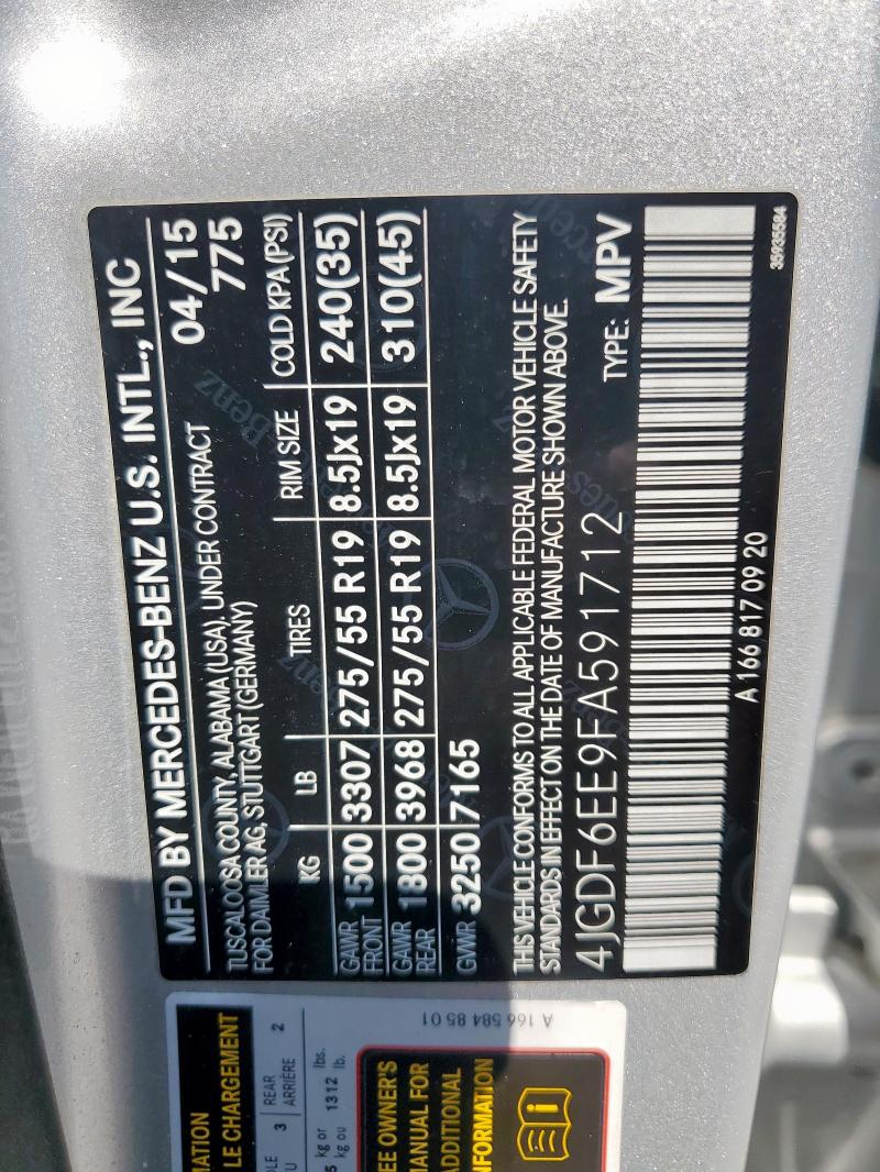 2015 MERCEDES-BENZ GL 450 4MA 4JGDF6EE9FA591712
