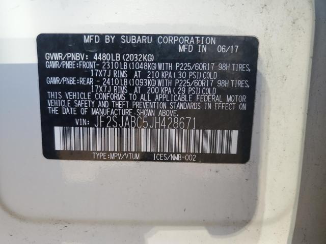 2018 SUBARU FORESTER 2 JF2SJABC5JH428671